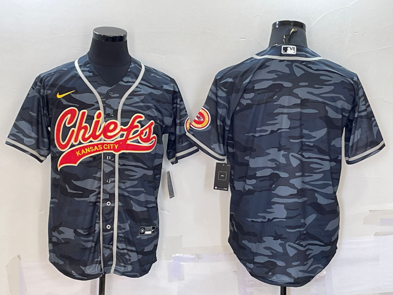 Men's Kansas City Chiefs Blank Grey Camo With Patch Cool Base Stitched Baseball Jersey Men's Kansas City Chiefs Blank Grey Camo With Patch Cool Base Stitched Baseball Jersey
